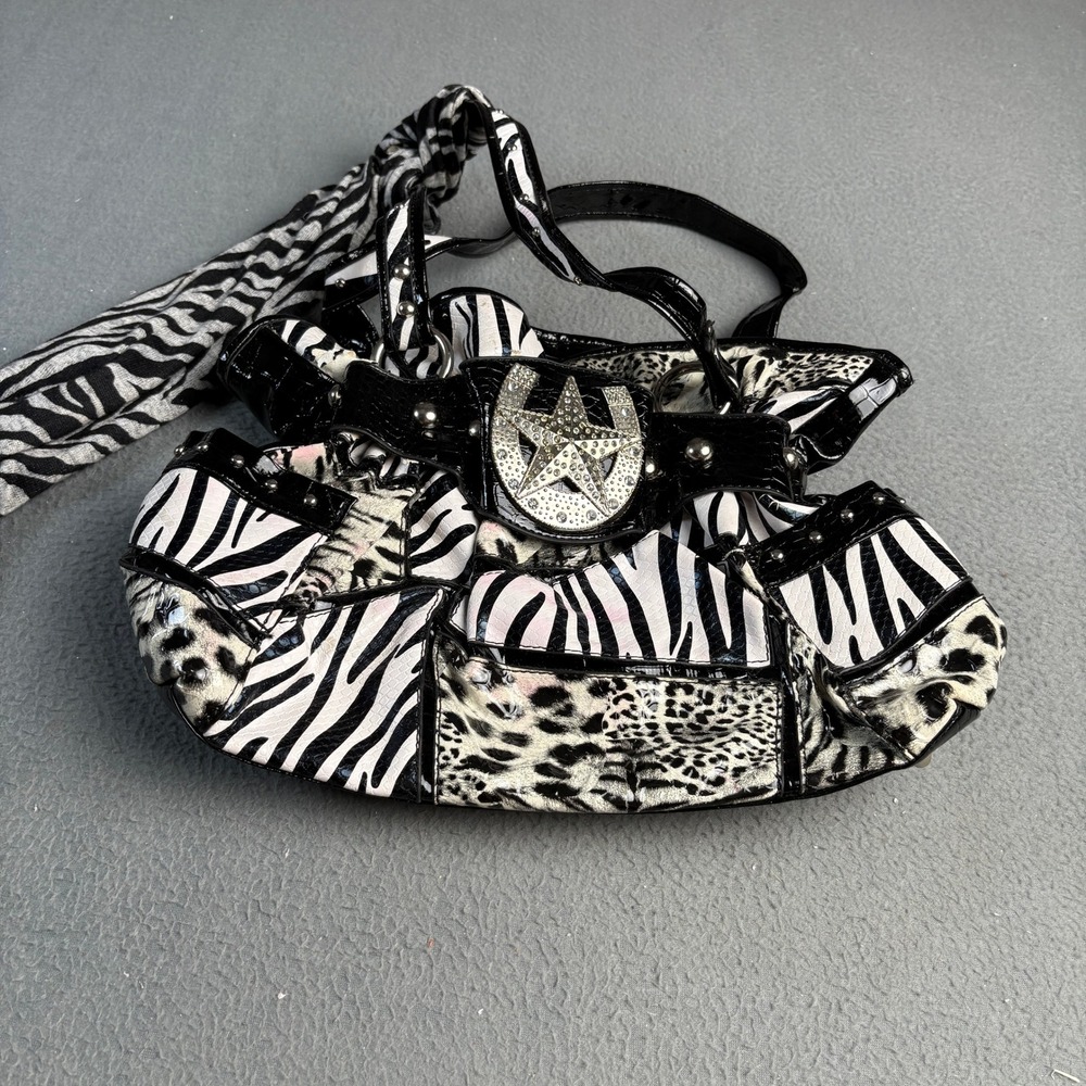 Western Mixed Animal Print Rhinestone Horseshoe Star Studded Shoulder Bag Scarf